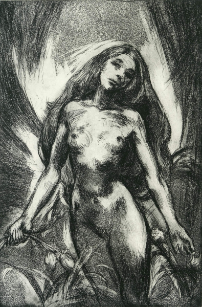 -Eva-     etching and hand made print by  Martin Stommel 42 x 30 cm 2021  edition: 25 The prints are presented in two different handmade  boxes, the box „Eve“ contains 3 etchings with a portrait of biblical Eve, each box is 44 x 32,5 cm