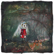 Andrea Damp “Poker Face”, 15 x 15 cm, Öl und Acryl auf Leinwand, 2026