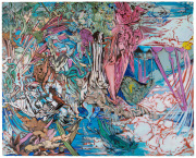Andrea Damp “Das grosse Welttheater”, 160 x 200 cm, Öl und Acryl auf Leinwand, 2025
