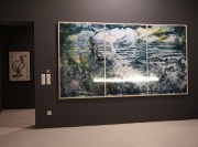 "Tell the Flies What Happened"  oil on paper and  LED light  160 x 300 cm 2020