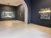 "L`espace en face" oil on paper an  LED light  110 x 140 x 15 cm 2020  and  "Tell the Flies What Happened"  oil on paper and  LED light  160 x 300 cm 2020