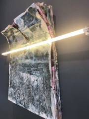"L`espace en face" oil on paper an  LED light  110 x 140 x 15 cm 2020