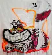 Lisa Kränzler -Grinsekatz II- 158 x 150 cm acryl on paper 2019
