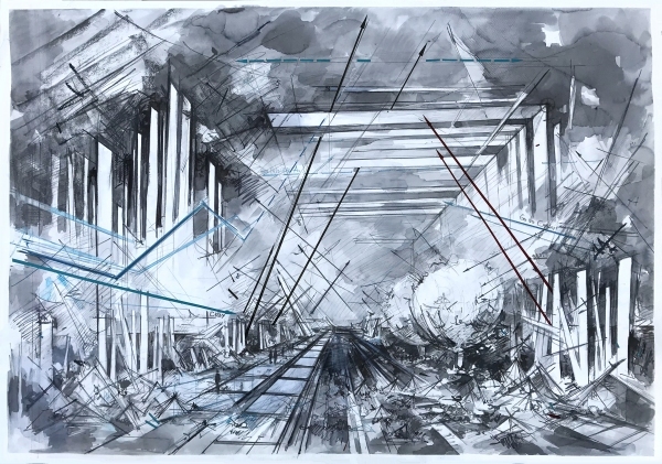 Inna Artemova  "Utopia 4374"   75 x 105 cm ink on paper 2020