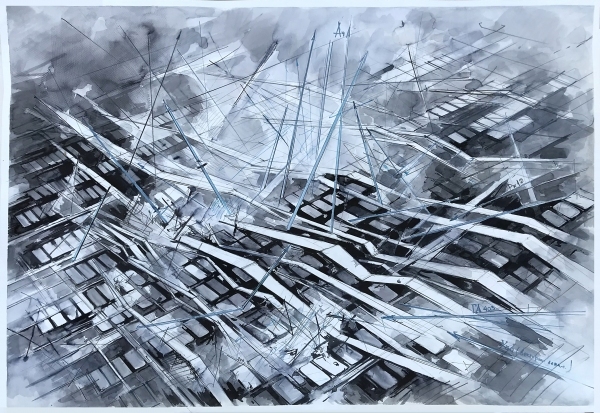 Inna Artemova "Utopia 3669"  75 x 110 cm ink on paper  2020