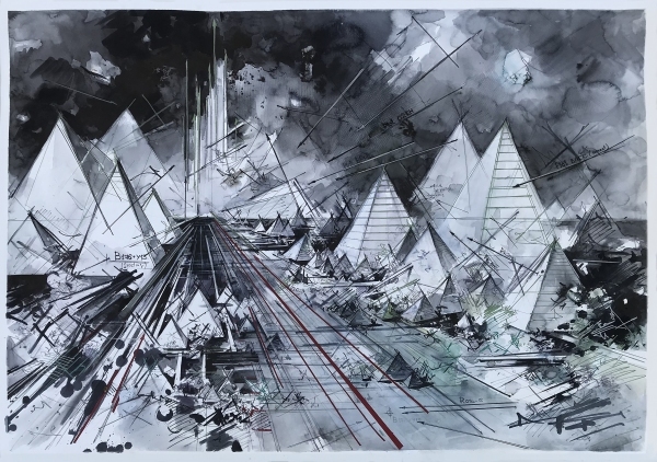 Inna Artemova "Utopia 5569"  75 x 110 cm ink on paper 2020