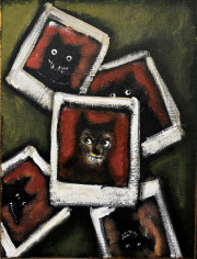 Polaroids 40 x 30 cm acrylic and gold paste on canvas 2025