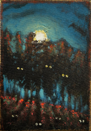 Beasts of the Night acrylic and gold paste on canvas  21 x 15 cm 2025