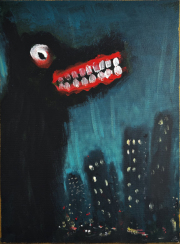 From the Heart of Town acrylic and gold paste on canvas 40  x 30c m  2025