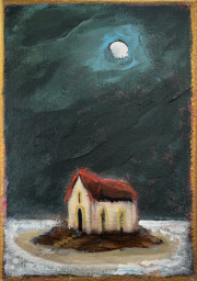 Moon Island acrylic and gold paste on canvas  21 x 15 cm  2025