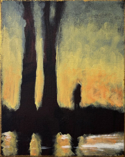 Riverside  acrylic and gold paste on canvas  25.5  x 20 cm  2025