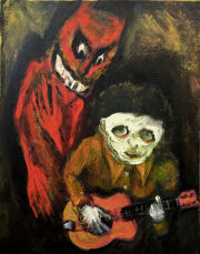 The Devil’s Music  acrylic and gold paste on canvas  51  x 40 cm 2025