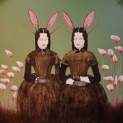 Hybrid#14 (Jackalopes) 120×120 cm, pencil, charcoal and oil on canvas, 2024