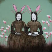 Hybrid#14 (Jackalopes) 120×120 cm, pencil, charcoal and oil on canvas, 2024