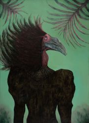 Hybrid#8 (Black Rhinoceros Bird) 110×80 cm, pencil, charcoal and oil on canvas, 2024