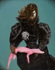 Vanitas#4 (München Albino Alligator) 90×70 cm, pencil, charcoal, acrylic and oil on canvas, 2024
