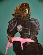 Vanitas#4 (München Albino Alligator) 90×70 cm, pencil, charcoal, acrylic and oil on canvas, 2024