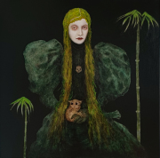 Vanitas#7 (Tarsier) 90×90 cm, pencil, charcoal, acrylic and oil on canvas, 2025
