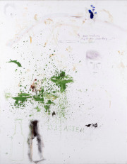 „I Done Something Stupid the Other Day“ blood, acrylic, marker on canvas 92 x 71 cm 2016