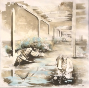 Pooltime XII, 2014, acrylic and oil on canvas 150 x 150 cm