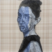 Rogelio Manzo "Daniela X" 16 x 16  in / 40 x 40 cm  oil and mixed media on resin panel 2019