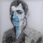 Rogelio Manzo "Javier III" 16 x 16  in / 40 x 40 cm  oil and mixed media on resin panel 2019