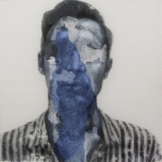 Rogelio Manzo "Manuel III" 16 x 16  in / 40 x 40 cm  oil and mixed media on resin panel 2019