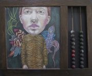 Tiger Angel colored pencil on vintage slate abacus chalkboard 22 x 25 cm 2017