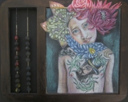 Toulouse colored pencil on vintage slate abacus chalkboard 22 x 25 cm 2017