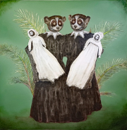 Marie Louise Elshout -Hybrid 11 Slow Lorises- 90 × 90 cm oil on canvas 2024
