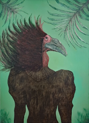 Marie Louise Elshout -Hybrid 8 Black Rhinoceros Bird- 110 × 80 cm pencil charcoal and oil on canvas 2024