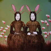 Marie Louise Elshout -Hybrid14 Jackalopes- 120 × 120 cm pencil charcoal and oil on canvas 2024