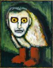 James Johnston -On Becoming an Owl- oil and gold on canvas 46 x 36 cm 2025