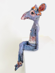 Claudia Kraml -Tapirgirl urban- 2024 ceramics, glaze, underglaze colors, wire, Decals h 65 cm