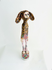 Claudia Kraml -Hasenartige- 2024 ceramics, glaze, underglaze colors, wire, Decals h 64 cm