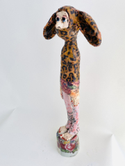 Claudia Kraml -Hasenartige- 2024 ceramics, glaze, underglaze colors, wire, Decals h 64 cm