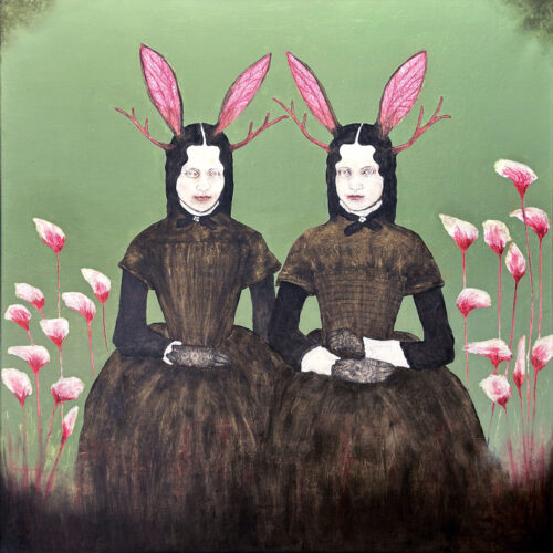Marie Louise Elshout’s painting Hybrid #14 (Jackalopes) was selected for the Grote Nederlandse Kunstkalender 2026 and is featured on July 24. The original painting is currently on view at janinebeangallery in Berlin